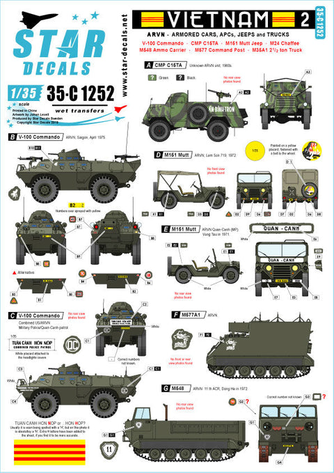 スターデカール 35-C1252 1/35 ARVN#2 南ベトナム陸軍所属のAFV V-100コマンドー/M8他