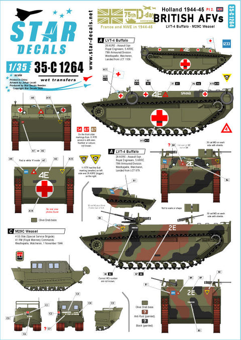 スターデカール STAR-35-C1264 1/35 WWII イギリス オランダでのイギリス陸軍戦車と装甲車 LVT-4バッファロー M29Cウィーゼル