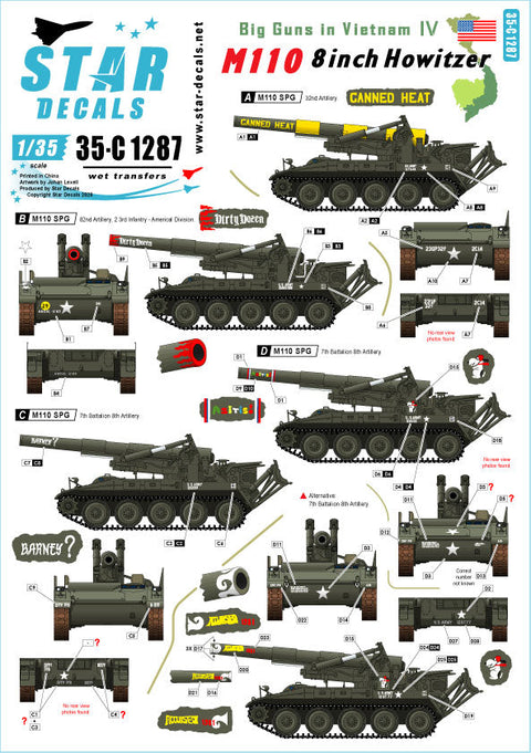 スターデカール 35-C1287 1/35 ビッグガンズインベトナム # 4. 自走砲 M110 8 インチ 自走砲.
