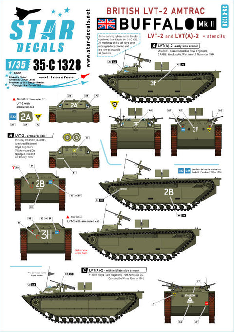 スターデカール 35-C1328 1/35 1/35 WWII イギリス LVT-2バッファローMkII LVT-2およびLVT(A)-2 ワルヘレン上陸とナイメーヘン~ライン川交差点