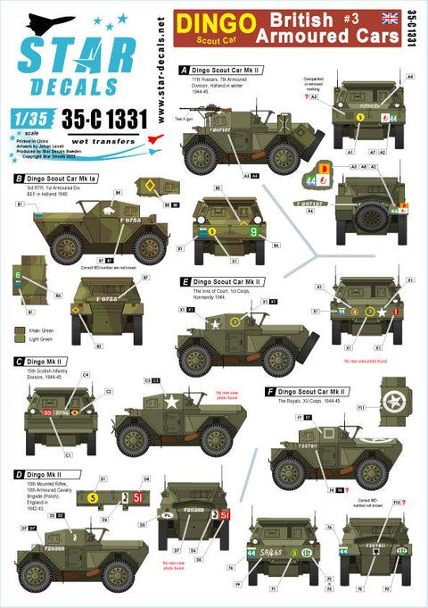 スターデカール 35-C1331 1/35 WWII イギリス装甲車#3 ディンゴスカウトカー BEF~VE-Day