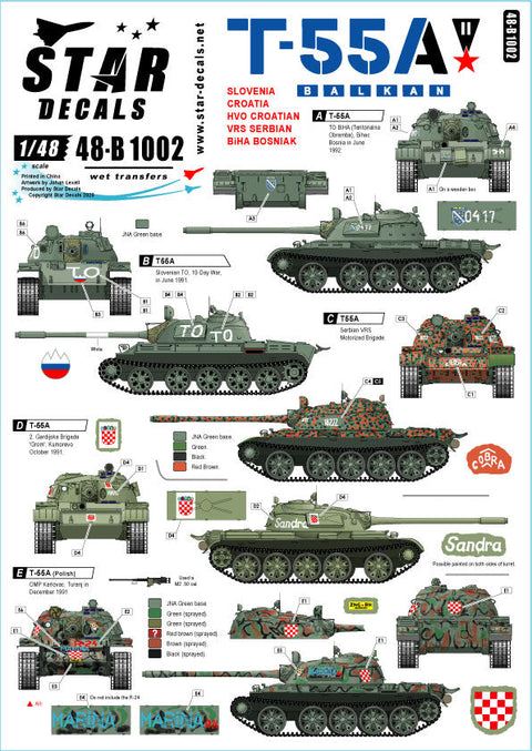 スターデカール 48-B1002 1/48 バルカン紛争 T-55A 旧ユーゴスラビア/バルカン半島 1990年代
