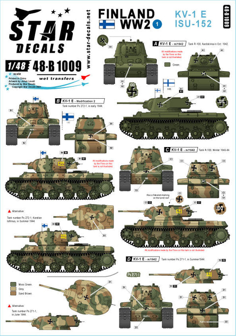 スターデカール 48-B1009 1/48 フィンランド WWII # 1. KV-1E & ISU-152 重戦車.