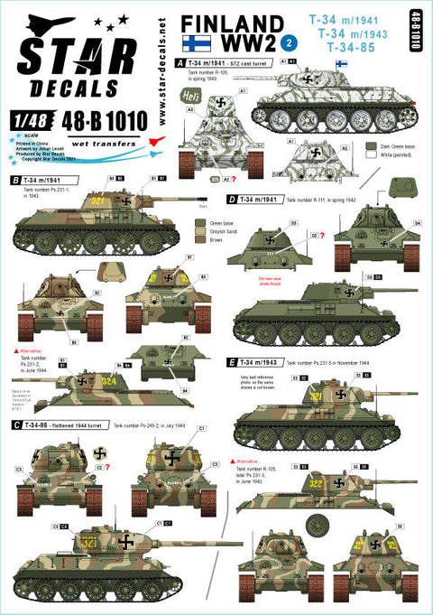スターデカール 48-B1010 1/48 フィンランド WWII # 2. T-34 m/41, T-34 m/43 & T-34-85