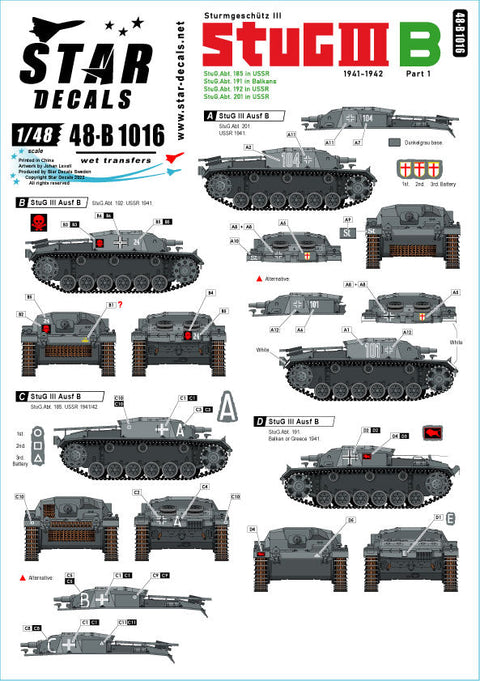 スターデカール 48-B1016 1/48 III号突撃砲 B型 1941-42 #1