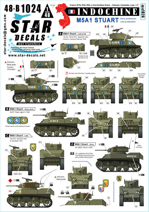 スターデカール 48-B1024 1/48 現用 フランス インドシナ戦争#1 M5A1スチュアート軽戦車 初期/後期生産車