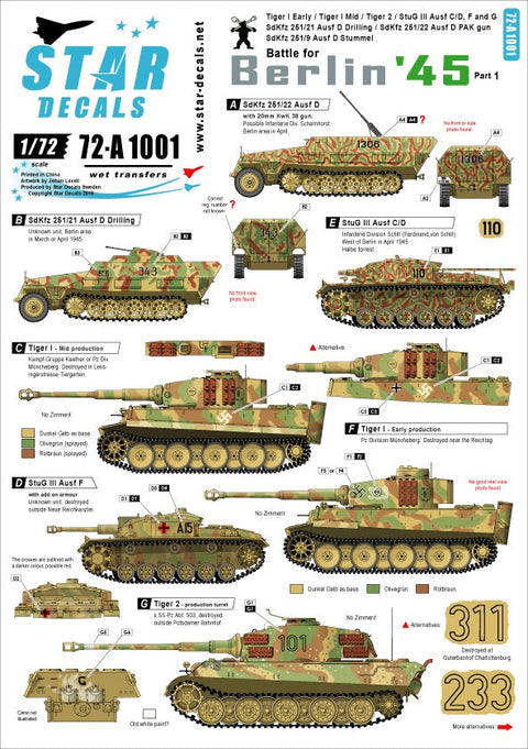 スターデカール 72-A1001 1/72 ベルリンの戦い 45 #1 ハーフトラック、突撃砲、タイガーI / II