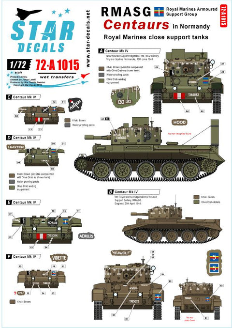 スターデカール 72-A1015 1/72 ノルマンディーのイギリス海兵隊装甲支援群 セントー