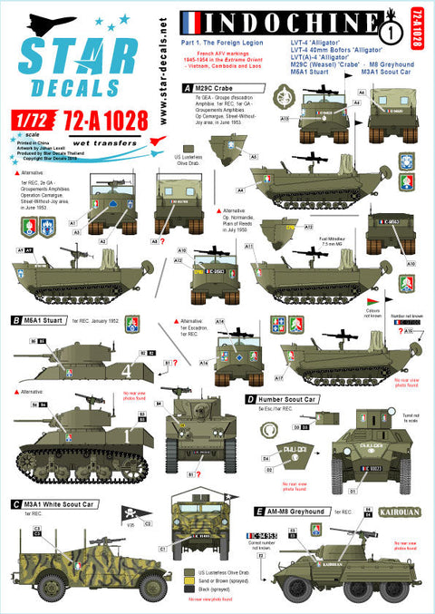 スターデカール 72-A1028 1/72 インドシナ紛争 #1 外人部隊 M29Cクラブ M3A1スカウトカー M8グレイハウンド M5A1スチュアート・・・
