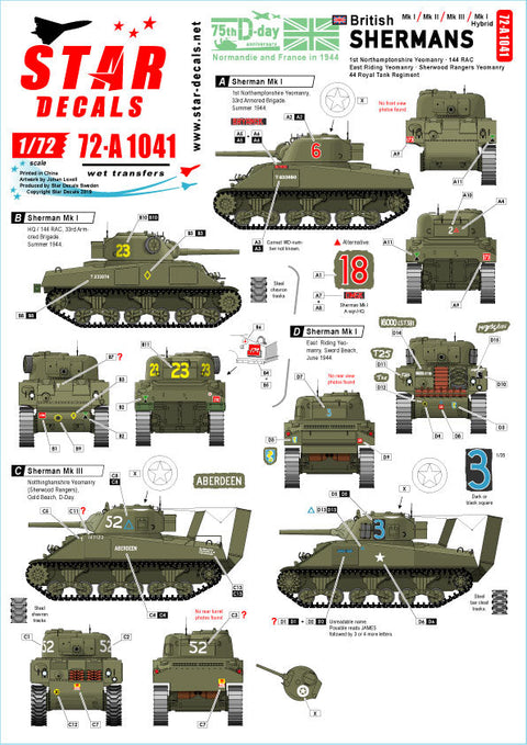 スターデカール 72-A1041 1/72 ブリティッシュシャーマン D-ディ75周年スペシャル シャーマンMkI/II/III/Iハイブリッド