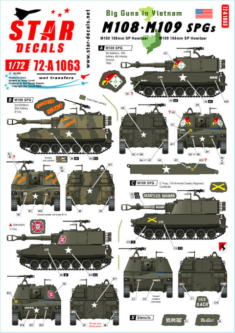 スターデカール 72-A1063 1/72 ビッグガンズインベトナム. アメリカ M108 & M109 自走榴弾砲