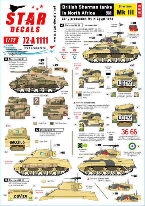 スターデカール 72-A1111 1/72 北アフリカのイギリスのシャーマン戦車