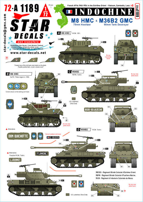 スターデカール 72-A1189 1/72 現用 フランス インドシナ戦争#5 M8 HMC 75mm自走榴弾砲/M36B2駆逐戦車