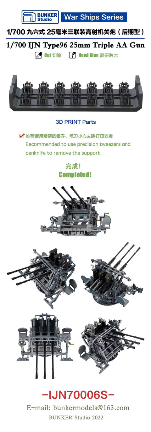 バンカースタジオ IJN70006S 1/700 WWII日本海軍 九六式25mm三連装機銃 LPR照準器 後期型