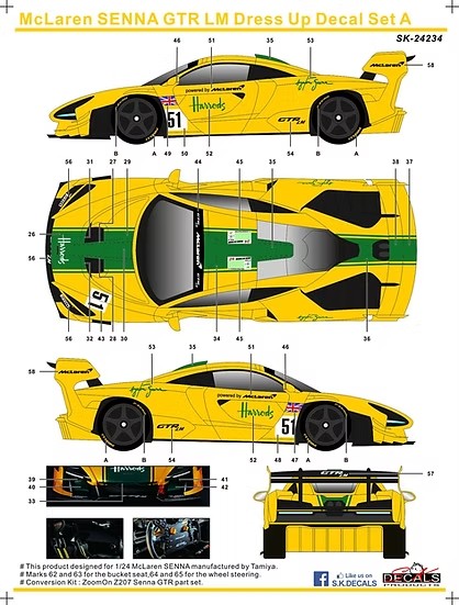 SKデカール SK24234 1/24 マクラーレン セナ GTR LM ドレスアップ デカールセットA(タミヤ用)