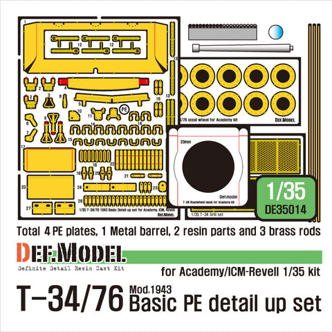 DEFモデル DE35014 1/35 WWII ロシア T-34/76 ベーシックエッチングパーツセット (アカデミー/ICM/レベル用)