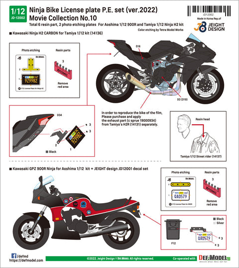 DEFモデル JD12002 1/12 GPZ900R Ninja ナンバープレートセット ムービーコレクション No.10(タミヤ/ アオシマ用)