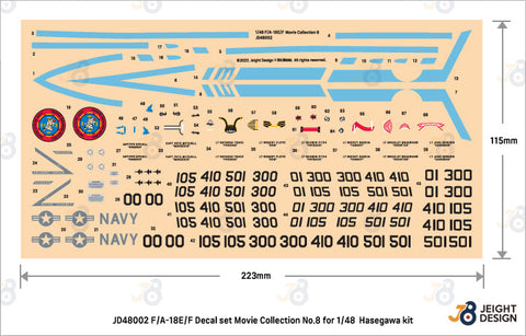DEFモデル JD48002 1/48 F/A-18E/F スーパーホーネット デカールセット - ムービーコレクション No.8 (ハセガワ用)