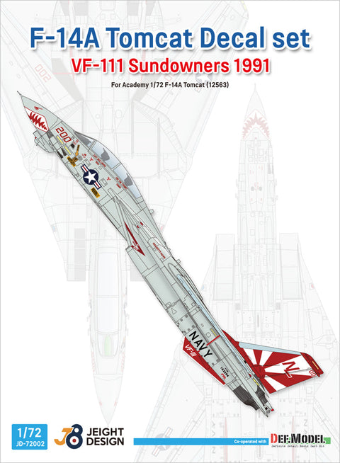 DEFモデル JD72002 1/72 F-14A VF-111 サンダウナーズ 1991 デカールセット(アカデミー用)