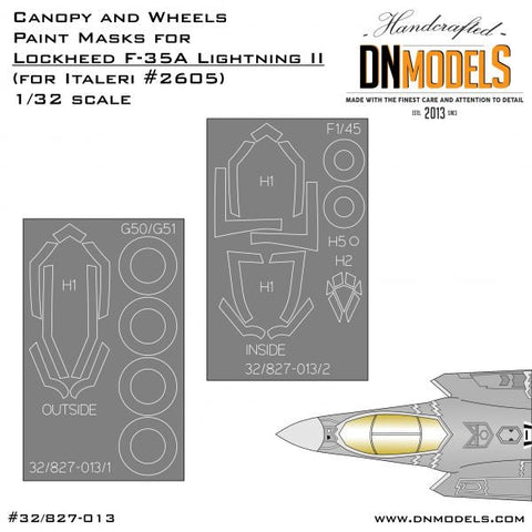 DNモデル 32/827-013 1/32 F-35A ライトニング II 用キャノピー&ホイール ペイントマスク(イタレリ 2506用)