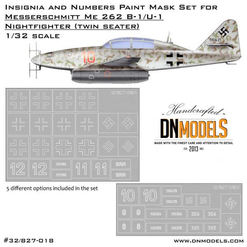 DNモデル 32/827-018 1/32 メッサーシュミット Me-262 B-1/U-1 記章&ナンバー ペイントマスクセット(トランペッター 02237, レベル 04495用)