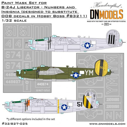 DNモデル 32/827-025 1/32 B-24J リベレーター 記章と番号 ペイントマスクセット(ホビーボス用)