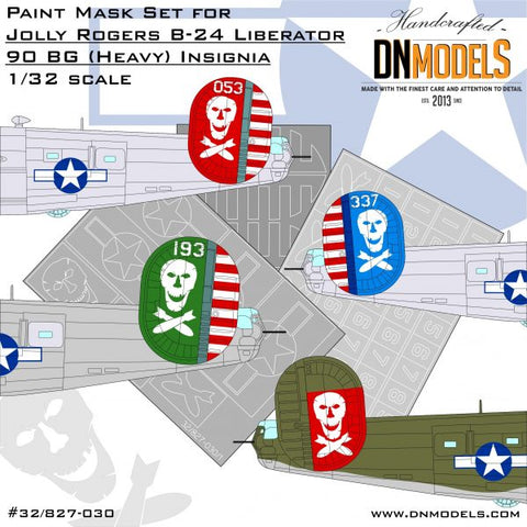 DNモデル 32/827-030 1/32 ジョリーロジャース B-24 リベレーター 90BG(ヘビー)記章塗装マスクセット(ホビーボス用)