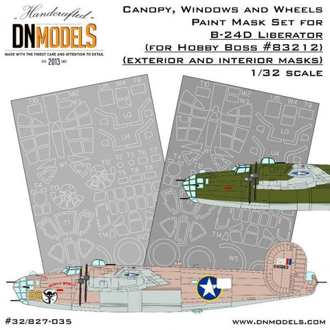 DNモデル 32/827-035 1/32 B-24D キャノピー、ウィンドウ、ホイール リベレーター ペイントマスクセット(ホビーボス 83212用)