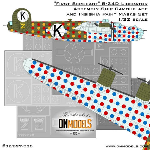 DNモデル 32/827-036 1/32 「ファースト・サージェント」B-24Dリベレーター アッセンブリーシップ迷彩と記章塗装マスクセット(ホビーボス 83212用)