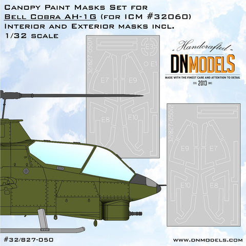 DNモデル 32/827-050 1/32 ベル AH-1G コブラ キャノピー ペイントマスクセット( ICM 32060用)
