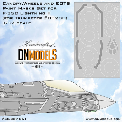 DNモデル 32/827-061 1/32 F-35C ライトニングII キャノピー、ホイール、EOTS 塗装マスクセット(トランぺッター 03230用)