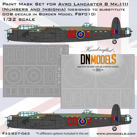 DNモデル 32/827-063 1/32 アブロ ランカスター B.Mk.I/III /ボーダーモデル/ 記章・番号塗装マスクセット(全キット用)