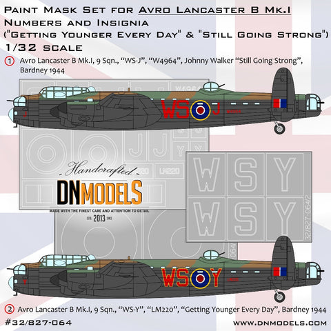 DNモデル 32/827-064 1/32 ランカスター B Mk.I 「Johnny Walker」&「Getting Younger Every Day」塗装マスクセット(HKモデル用)