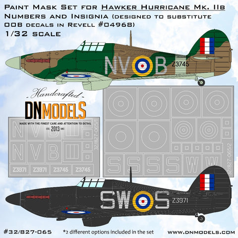 DNモデル 32/827-065 1/32 ホーカー ハリケーン Mk.IIb ナンバー&記章ペイントマスクセット(レベル 04968用)
