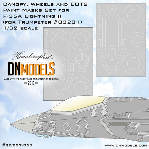 DNモデル 32/827-067 1/32 F-35A ライトニング II キャノピー、ホイール、EOTS 塗装マスクセット(トランぺッター用)