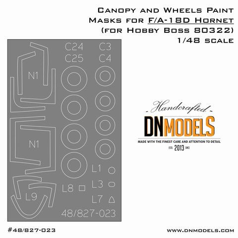 DNモデル 48/827-023 1/48 F/A-18Dホーネット用キャノピー&ホイール塗装マスク(ホビーボス 80322用)
