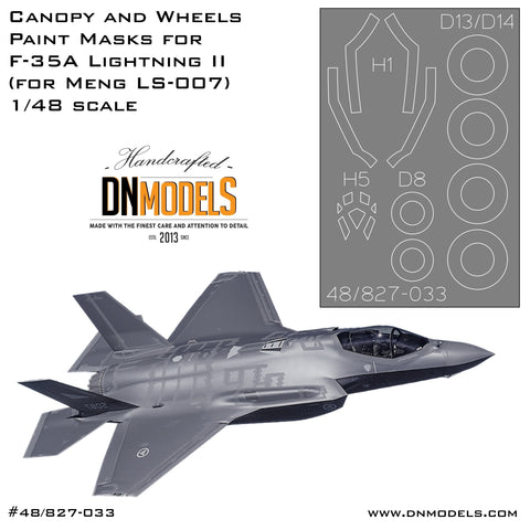 DNモデル 48/827-033 1/48 F-35A ライトニング II のキャノピーとホイールの塗装マスク(モンモデル LS-007, LS-008用)