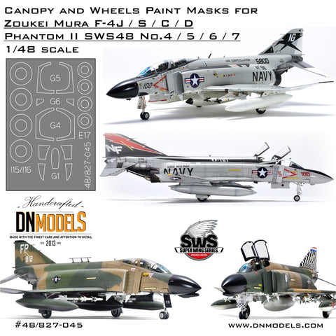 DNモデル 48/827-045 1/48 F-4 J/S/C/D ファントム II 用キャノピーとホイールの塗装マスク(造形村用)