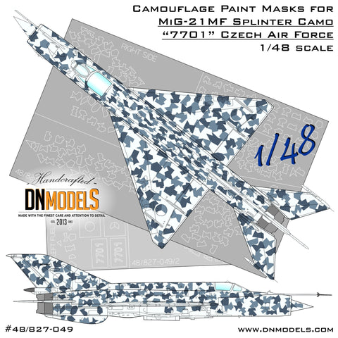 DNモデル 48/827-049 1/48 チェコ MiG-21 7701 スプリンター迷彩塗装マスク(エデュアルドBFC001,1199,84125,84126,8231,1158,1153X用)