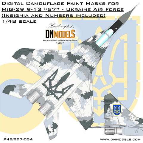 DNモデル 48/827-054 1/48 "Ghost of Kyiv"MiG-29 9-13 フルクラムC ウクライナ デジタル迷彩塗装マスクセット(全キット用)