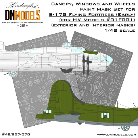 DNモデル 48/827-070 1/48B-17G フライングフォートレス(初期型)キャノピー,窓,ホイール ペイントマスクセット(HKモデル 01F001用)