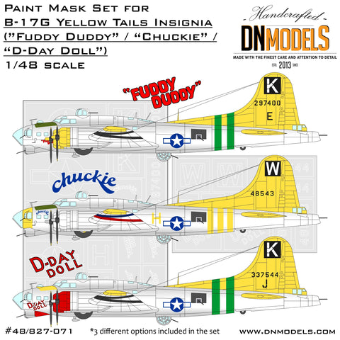 DNモデル 48/827-071 1/48 B-17G フライングフォートレス イエローテイルズ 記章ペイントマスクセット(HKモデル 01F001用)
