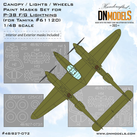 DNモデル 48/827-072 1/48 P-38 ライトニング キャノピー,ライト,ホイール ペイントマスクセット(タミヤ61120用)
