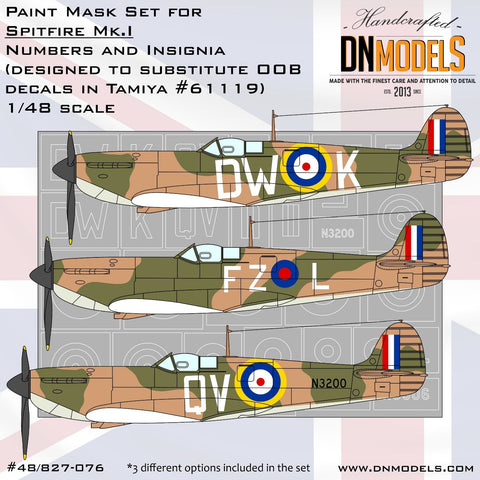 DNモデル 48/827-076 1/48 スピットファイア Mk.I ナンバー&インシグニア ペイントマスクセット(タミヤ 61119用)