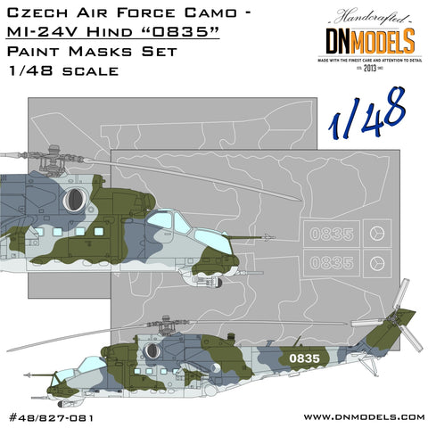 DNモデル 48/827-081 1/48 チェコ空軍 Mi-24V Hind"0835"攻撃ヘリコプター迷彩塗装マスクセット(レベル,ズベズダ,モノグラム用)