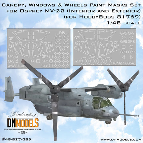 DNモデル 48/827-085 1/48 オスプレイ MV-22 キャノピー,窓,ホイールの塗装マスク(ホビーボス 81769用)