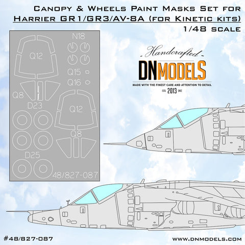 DNモデル 48/827-087 1/48 キネティックハリアー GR.1/GR.3 & AV-8A 用キャノピー&ホイールペイントマスク(キネティック K48060,K48072, AMIG8505用)
