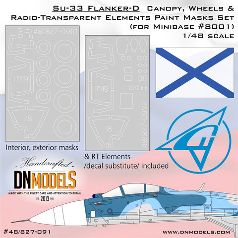 DNモデル 48/827-091 1/48 Su-33 フランカーD キャノピー,ホイール,RT エレメント ペイントマスク (ミニベース 8001用)