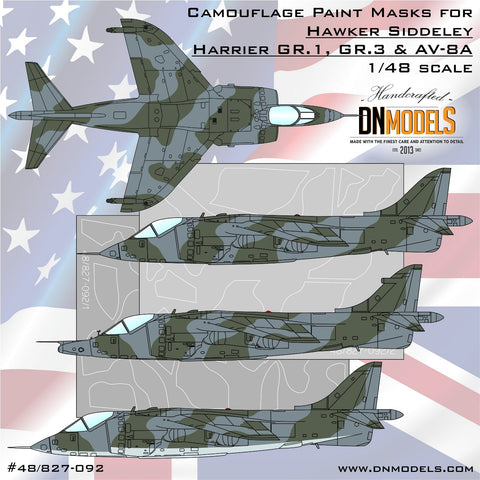 DNモデル 48/827-092 1/48 ホーカー シドレー ハリアー GR.1/3 & AV-8A 迷彩ペイント マスク セット(全キット用)