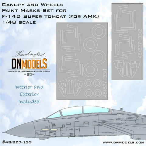 DNモデル 48/827-133 1/48 F-14D スーパートムキャットのキャノピーとホイールのペイントマスク(AMK用)